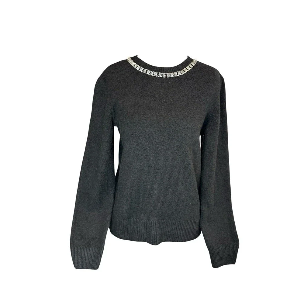 Simply Vera Wang Sweater XS Black Knit Necklace Sweater Diamonds Holiday Women's